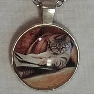 Cute Cat Reading Book picture Necklace
